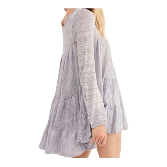 Free People Midnight Ruffles Tunic Sweater Dress Greyish Blue Size XS - Picture 2 of 12